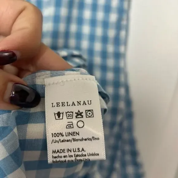 Leelanau Gingham Blue 100% Linen Button-Down Mini Dress size XS 60s cottage core - Picture 11 of 12